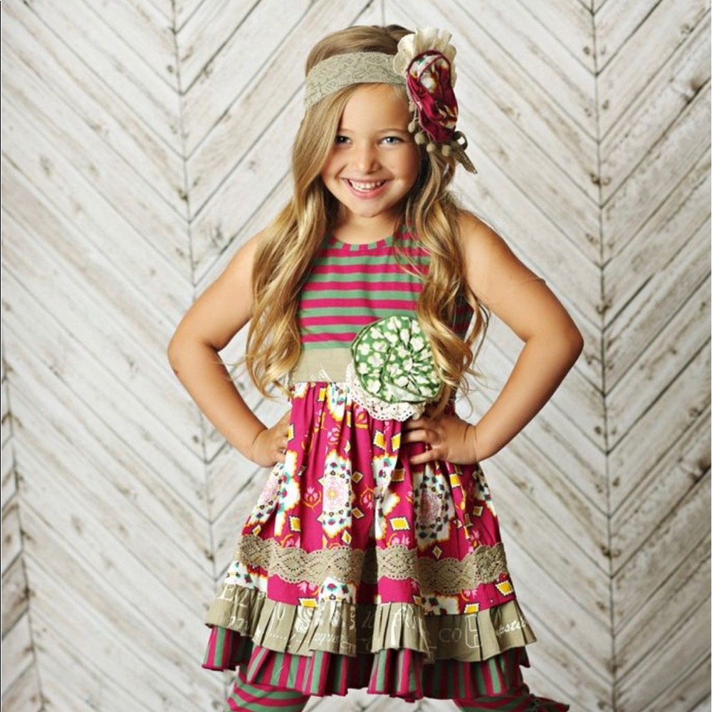 Mustard Pie Clover Twirl Dress in Magenta Sunrise